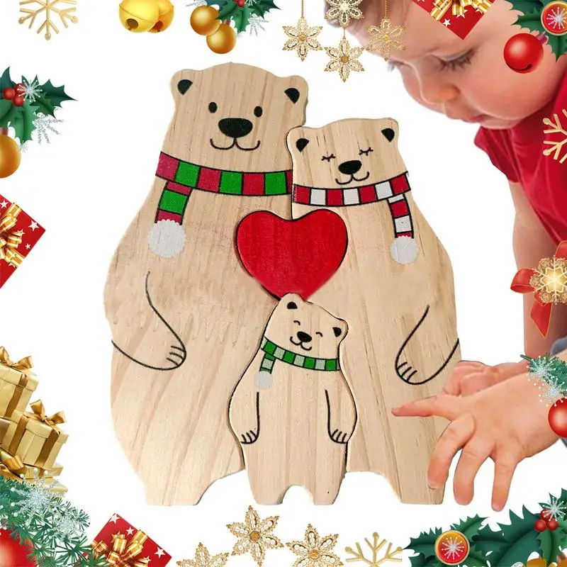

Wooden Bears Family Puzzle Cartoon Wooden Family Puzzle Set Decorative Art Craft Family Decoration Sculpture Tabletop Toy For