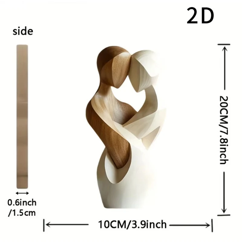 تمثال زوجين خشبي أنيق مسطح ثنائي الأبعاد - ديكور منزلي حديث، خشب صناعي، مثالي لغرفة المعيشة وغرفة النوم أو المكتب #6