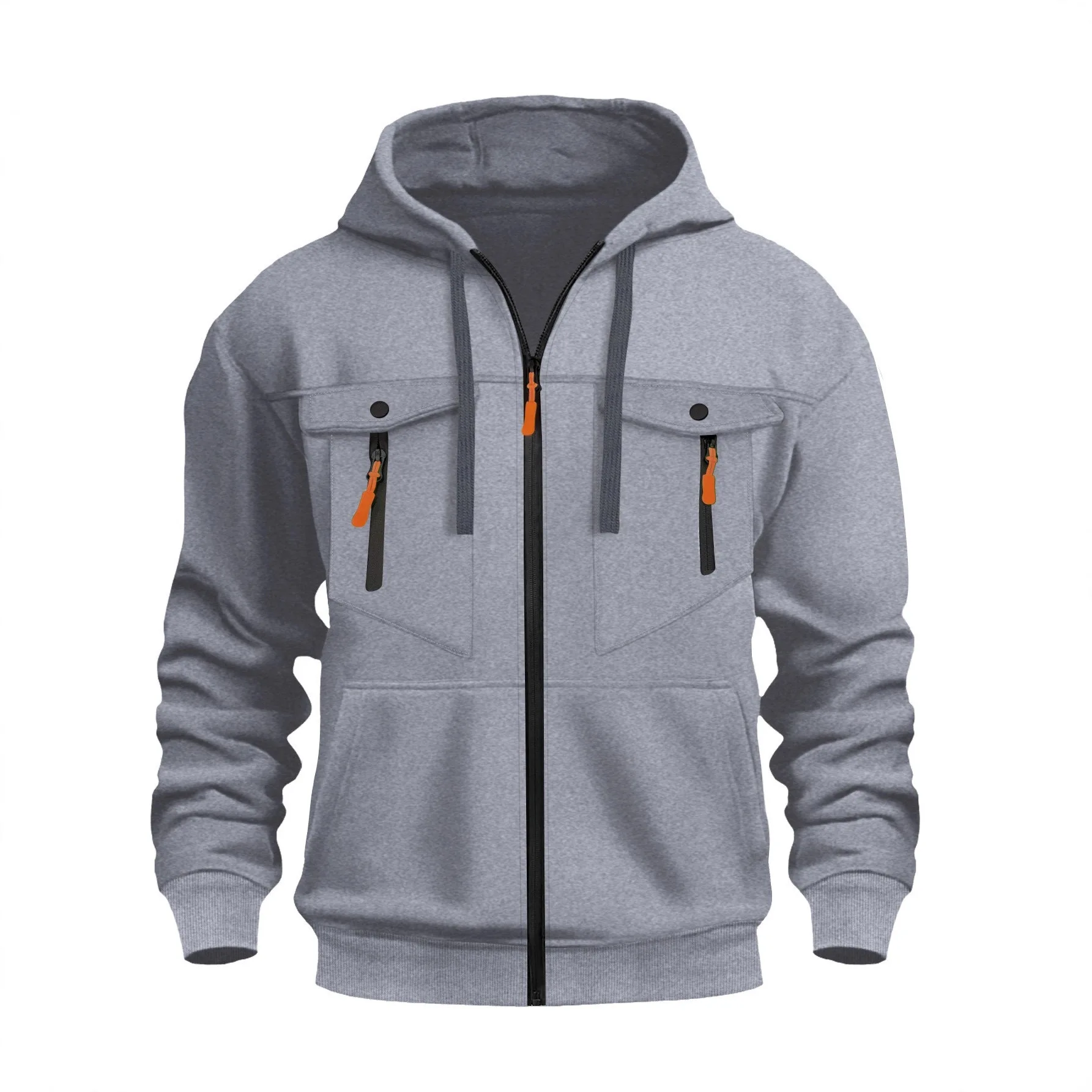 

2025 New Autumn and Winter European Men's casual Long Sleeve Zipper Hoodie Solid Color Pocket Outdoor Men's sportswear