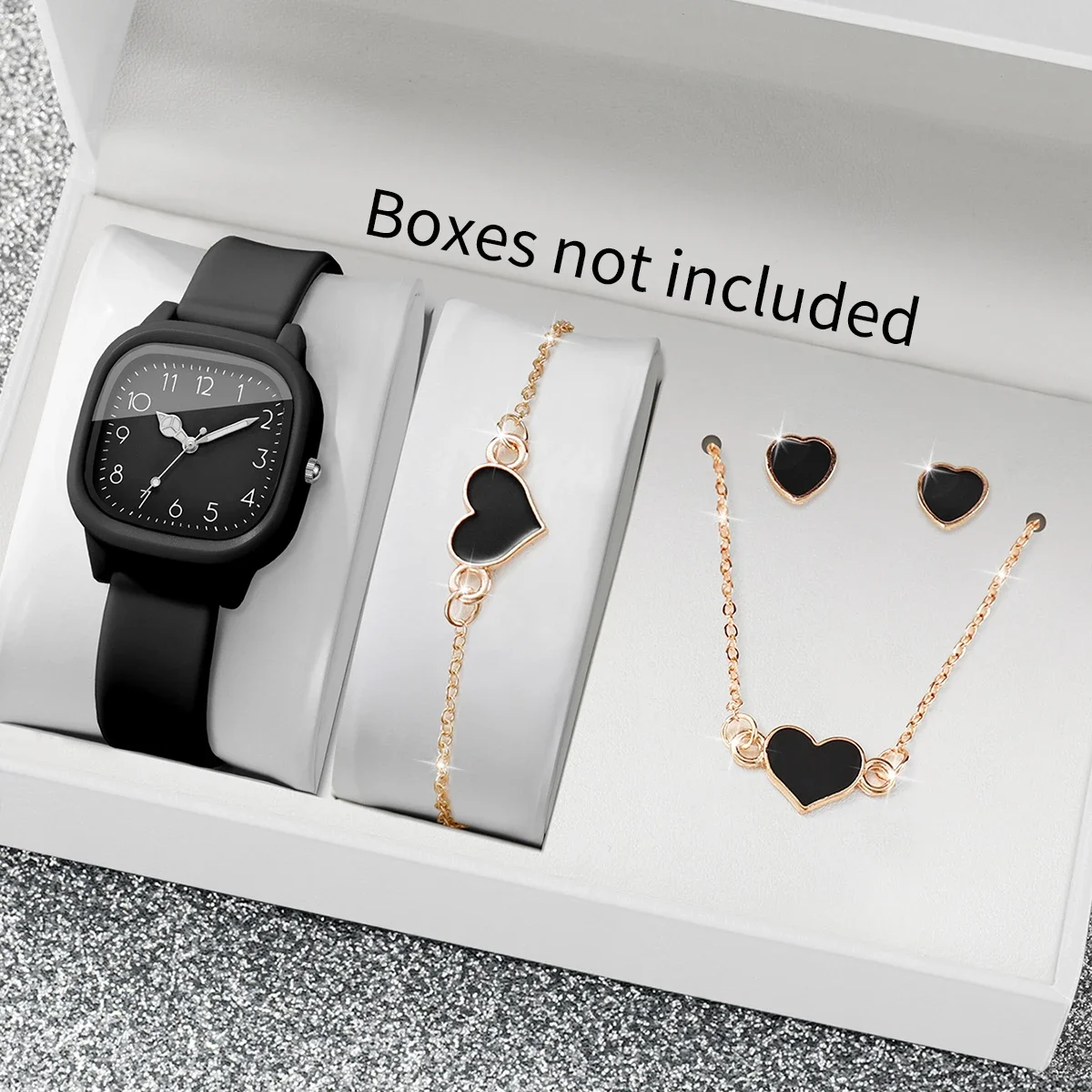 5PCS Fashion Square Women Watches Heart Jewelry Set Casual Silicone Strap Sports Wristwatch Relogio Feminino  (Without Box)