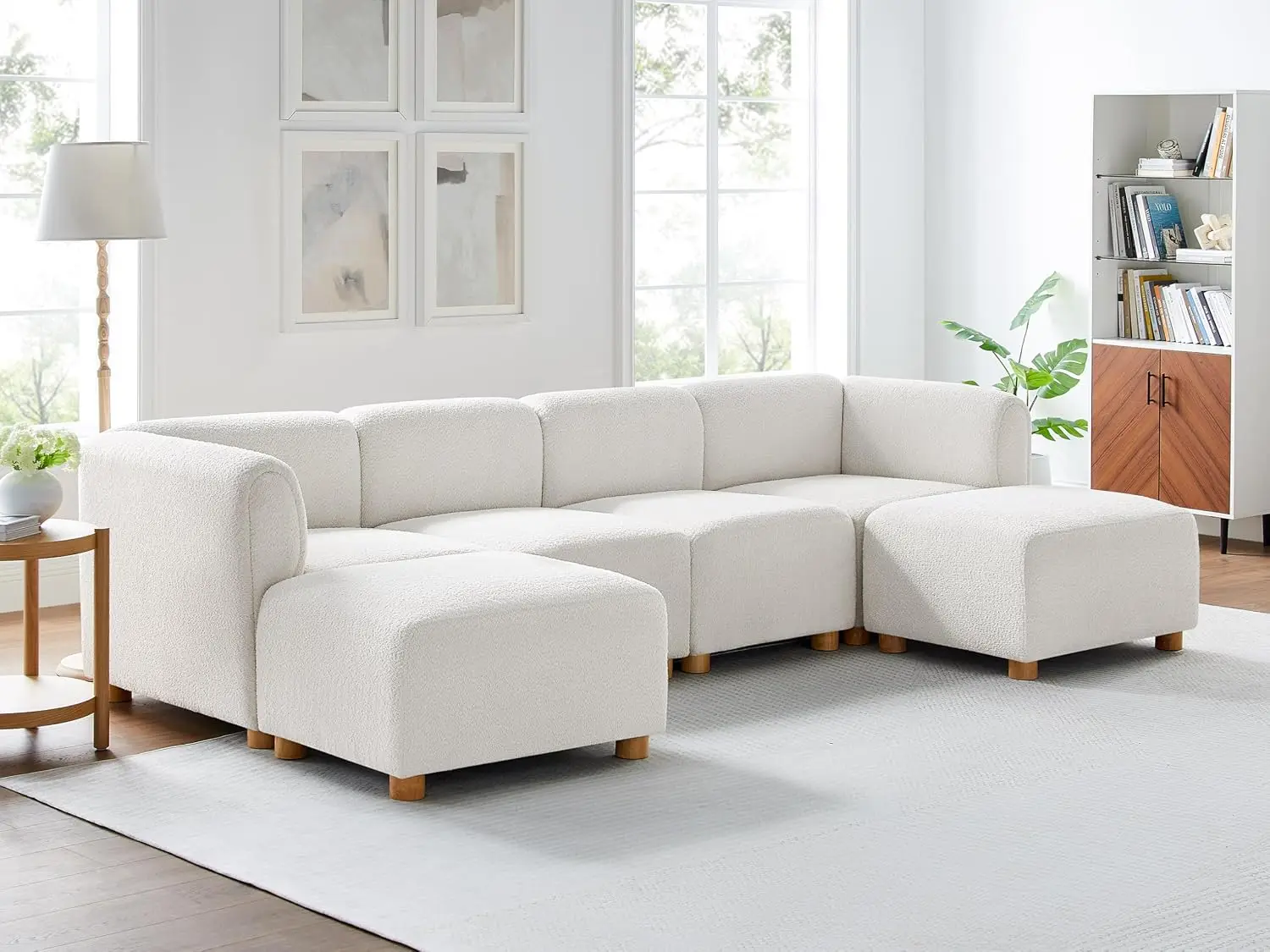 Oversized U-Shaped Modular Sectional Sofa, 6 Seats with Reversible Chaises for Living Room, Cream White, Customized