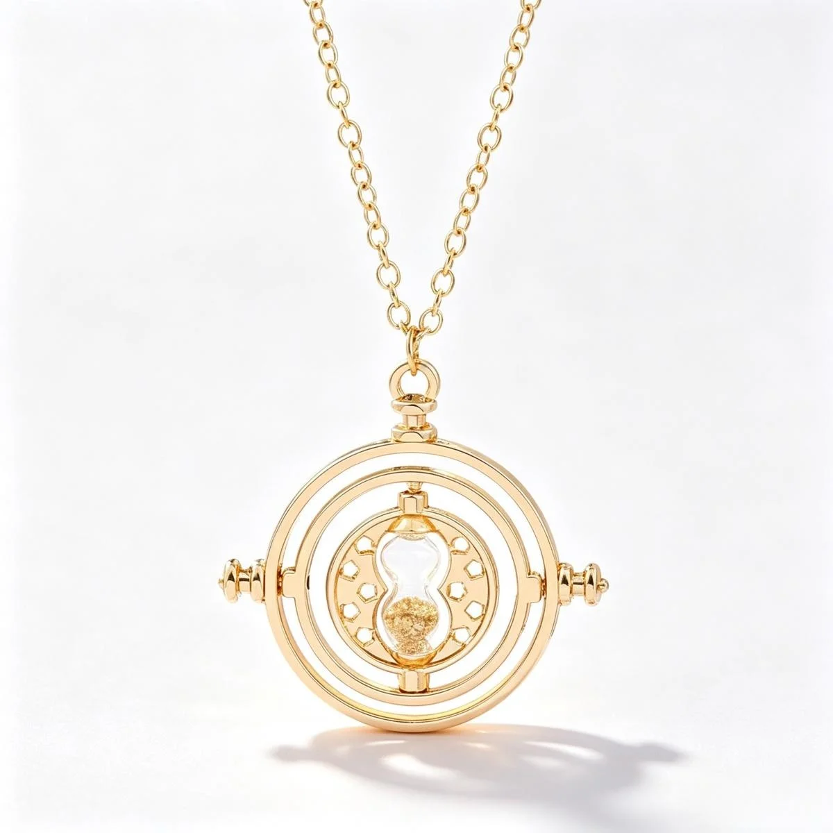 Magic Time Turner Necklace Rotating Hourglass Pendant Cosplay Costume Jewelry Gift for Wizard Fans