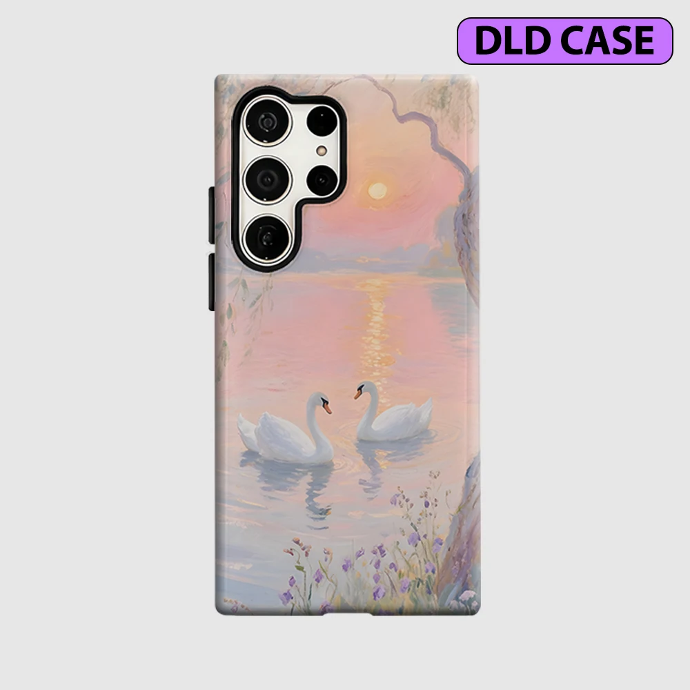 Swan Sunset Phone Case for Samsung Galaxy S26 S25 Ultra S24 S23 Ultra Plus Shockproof Double Layer Tough Back Cover