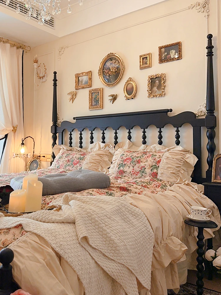

[Blogger of the same style] Golgovo French retro solid wood Windsor bed 1.8 meters double bed master bedroom atmosphere American