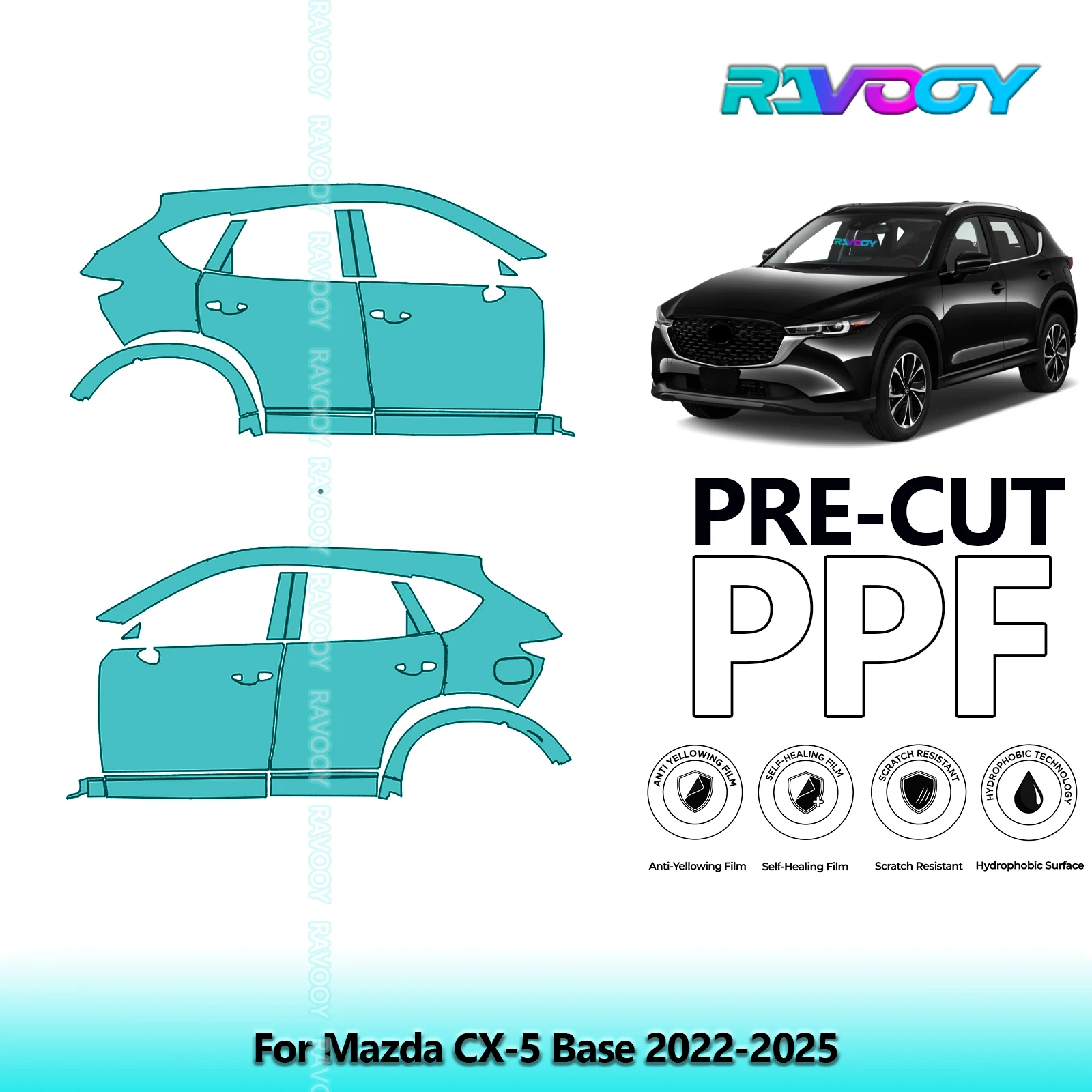 

For Mazda CX-5 Base 2022-2025 8.5mil Clear Matte Pre-Cut PPF Door & A/B Pillar Kit TPU Paint Protection Film Set