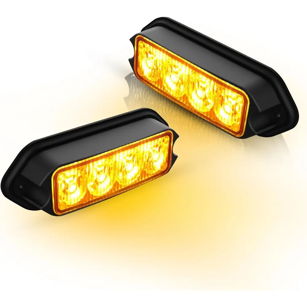 

2-Pack Amber Strobe Lights Grille Lamp Surace Mount lashing Lights LED Emncy Warning Lights Compatible or Trucks Vehicles Police