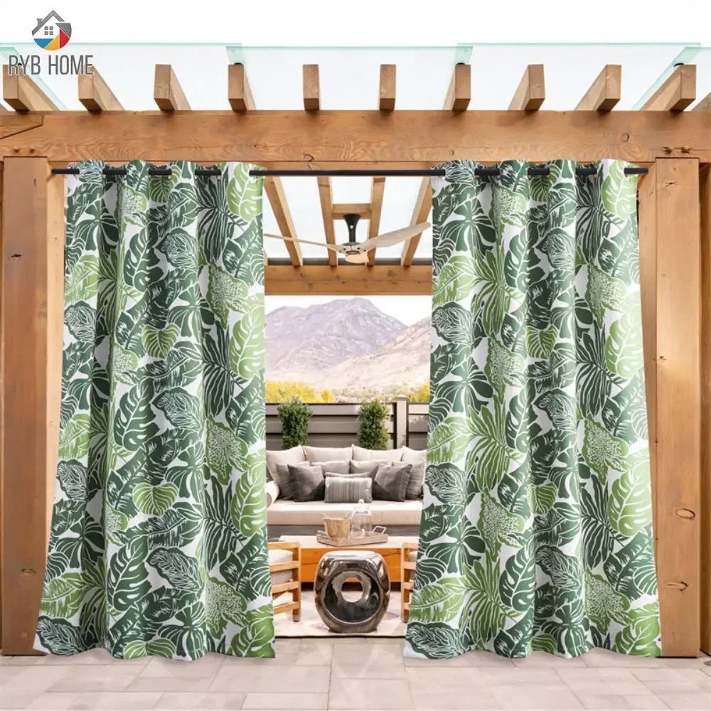 

RYB HOME Outdoor Curtain Printed Banana Leaf Drape Blackout Light Blocking Fade Resistant with Grommet Rust-Proof For Garden