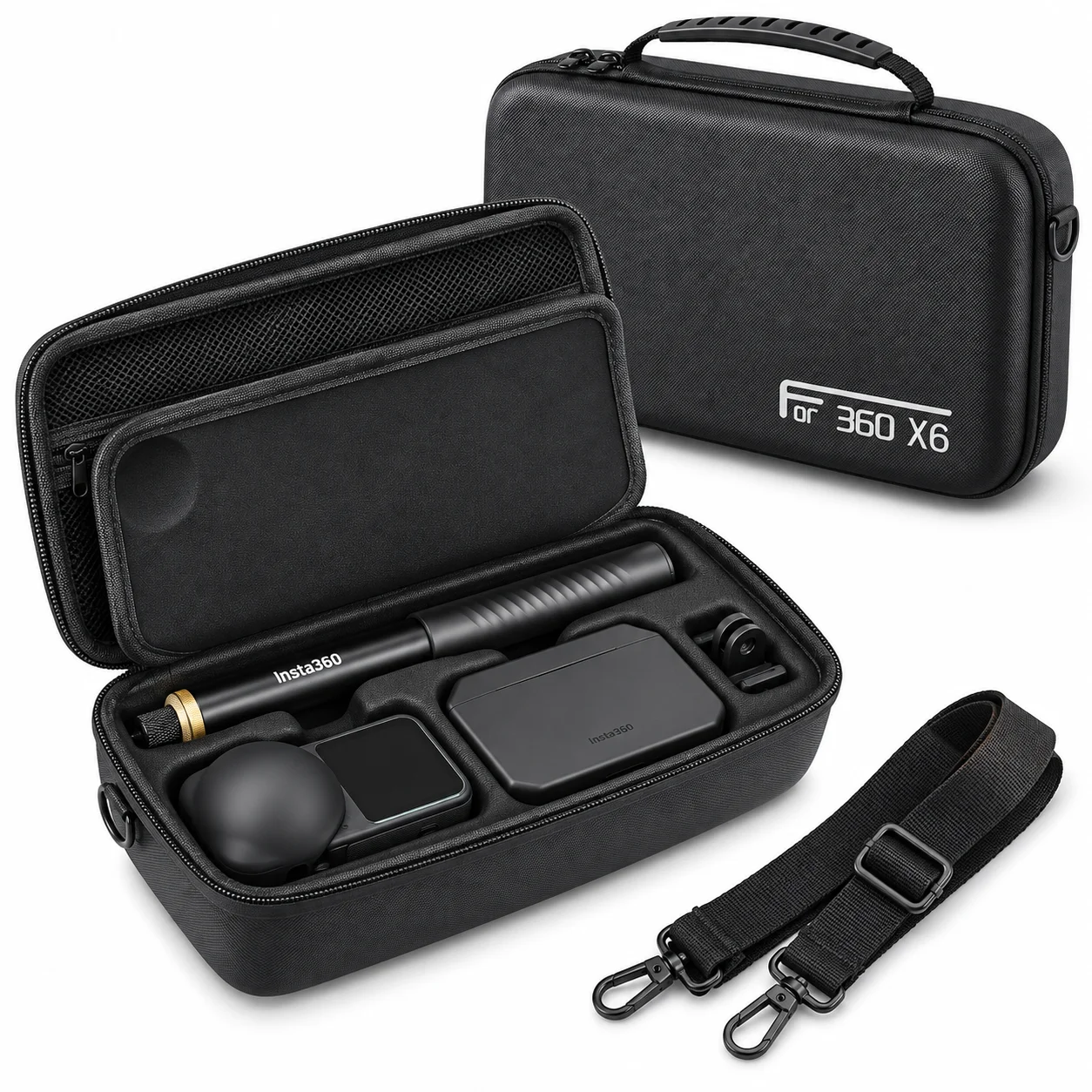 Hard Shell Carrying Case for Insta360 X6, Camera Storage Bag with Shoulder Strap, Mesh Pocket, Water Resistant for Travel