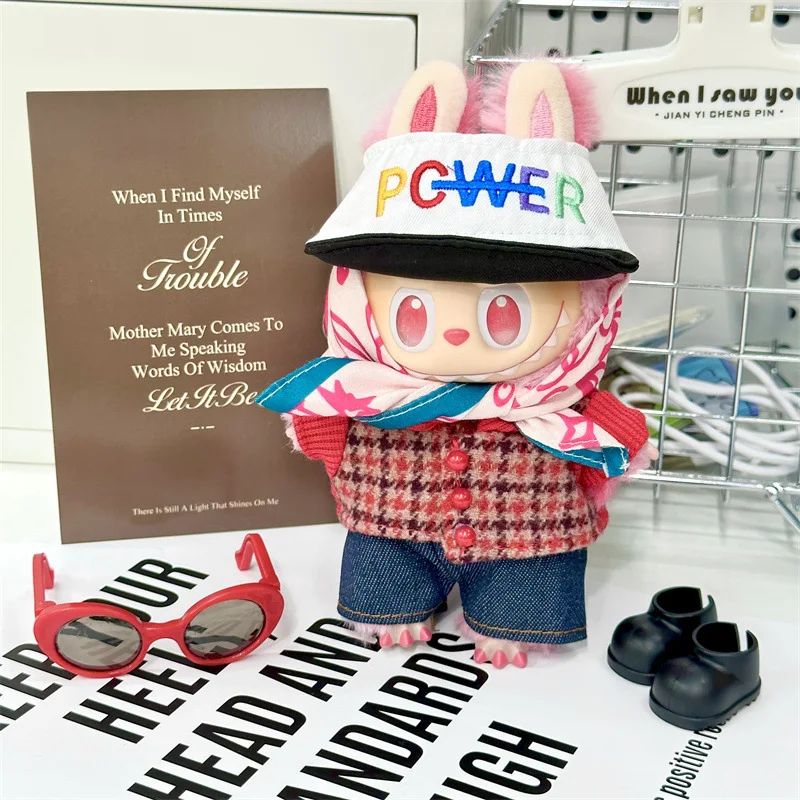 

Fashion Gd Same Style Set for Labubu Striped Shirt Korea Style Checkered Overalls for Labubu V1 Dolls Clothes Outfit Accessorie