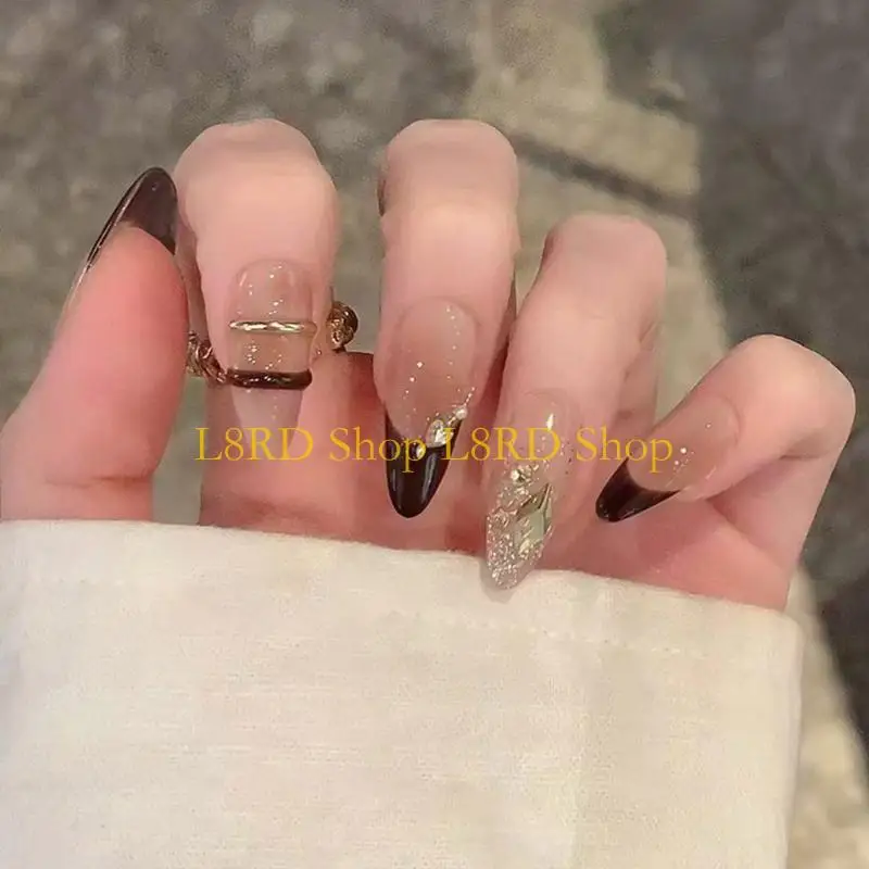 L8RD 24 Pieces Almond Press On Full Cover False Acrylic Ons Manicure Accesories for Women
