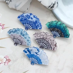 10Pcs/lot New Resin Double Hole Print Fan Charms Acrylic Beads Connectors Diy Ornament Biżuteria do włosów Akcesoria do tworzenia biżuterii