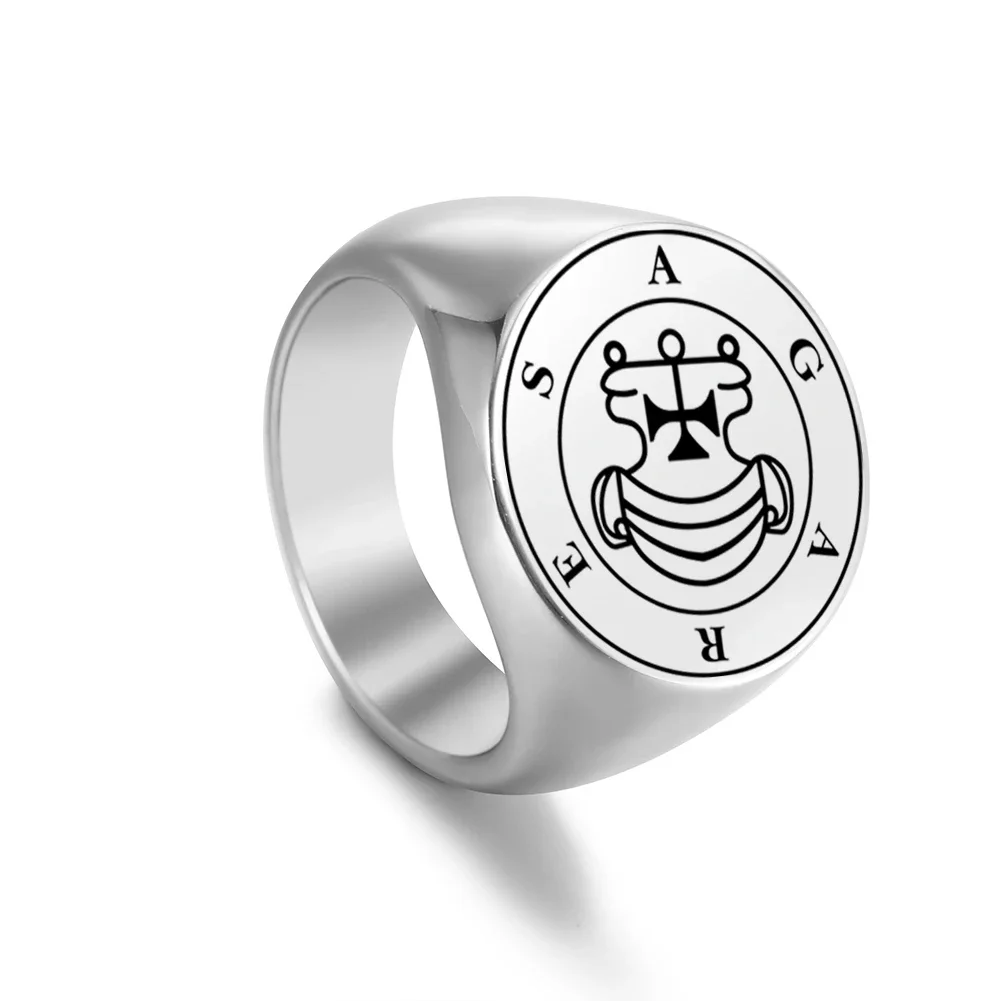 Dreamtimes Seal of Solomon AGARES Demon Seal Ring Magic Runes Stainless Steel Signet Rings For Men Pagan Amulet Jewelry bijoux