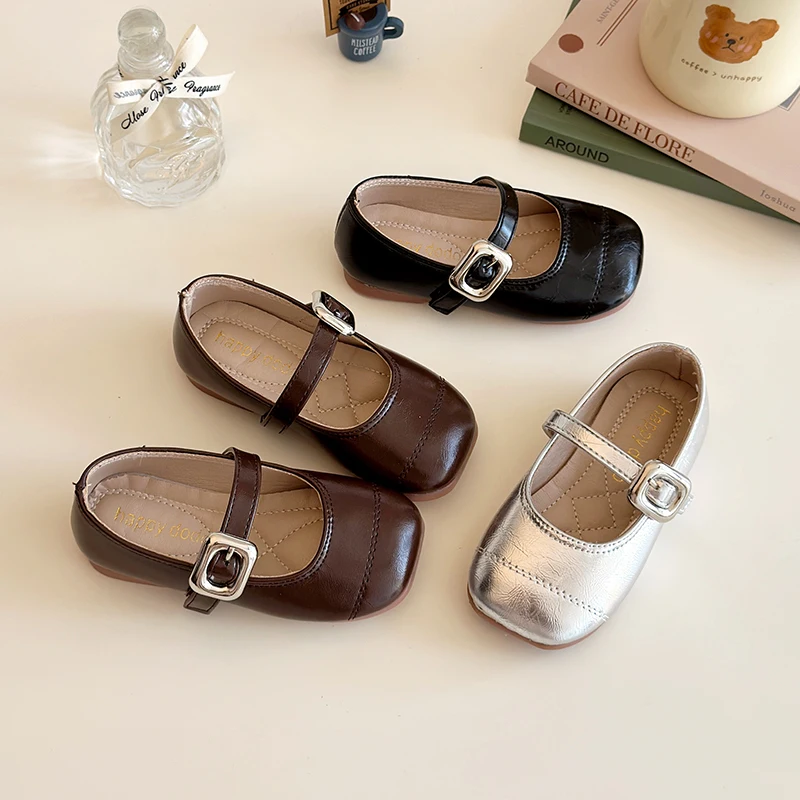 

Весенне-осенние балетки для девочек, простые кожаные туфли в ретро-стиле для принцесс, для свадеб и вечеринок, детские повседневные туфли без каблука