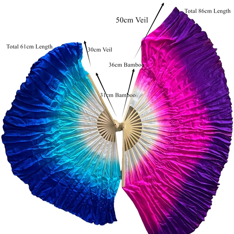 พัดเต้นรำ 2 ชั้น ผ้าไหมแท้ 100% สำหรับผู้หญิง ใช้สำหรับระบำหน้าท้อง อุปกรณ์ประกอบการแสดง งานบูชา งานแต่งงาน งานปาร์ตี้ ชุดเต้นรำ งานแสดงเต้นสแควร์แดนเซอร์ ขนาด 36 ซม.