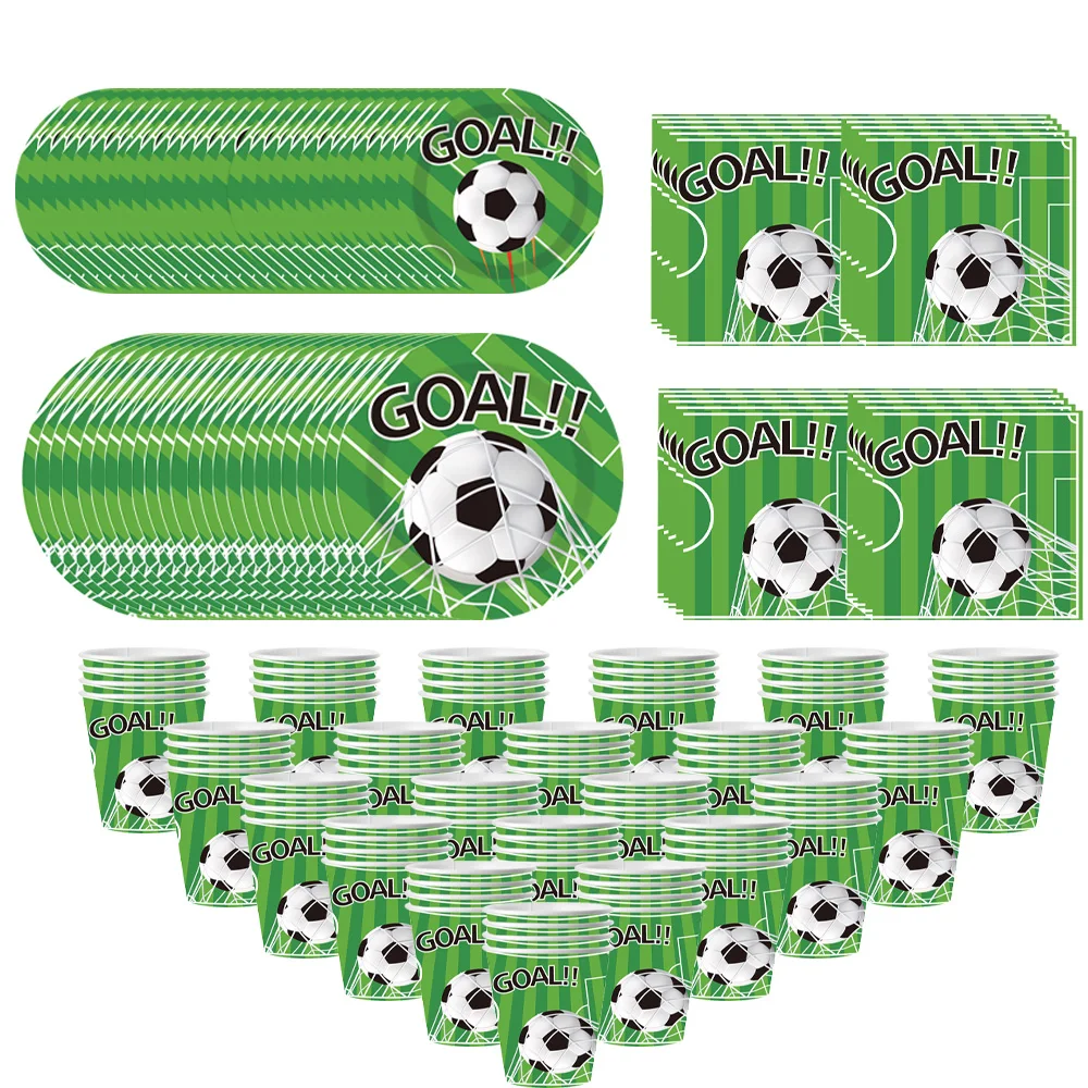 Fußball-Geburtstagsdekoration Einweggeschirr Teller Becher Servietten Tischdecke für Babyparty Jungen-Geschenke Partyzubehör