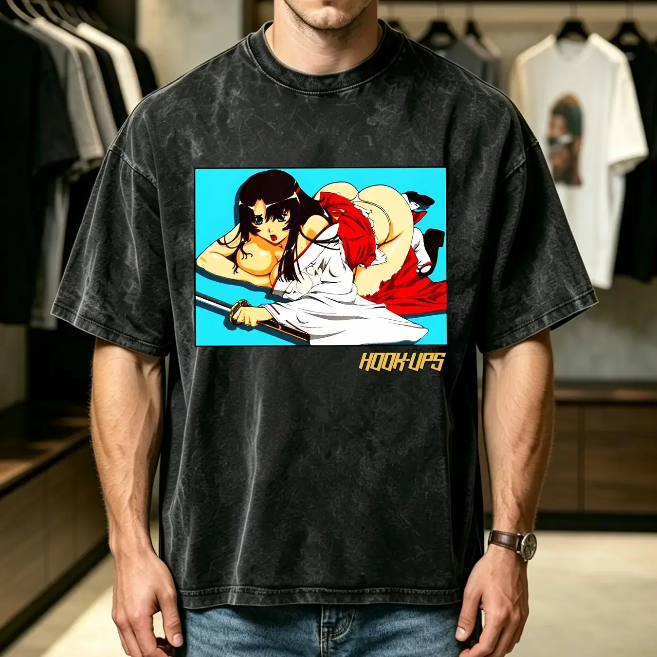 washed T Shirt New Hook Ups Skateboard Sticker Girl fashion Men's Size S 5XL vintage Washed Slightly Stretched Breathable