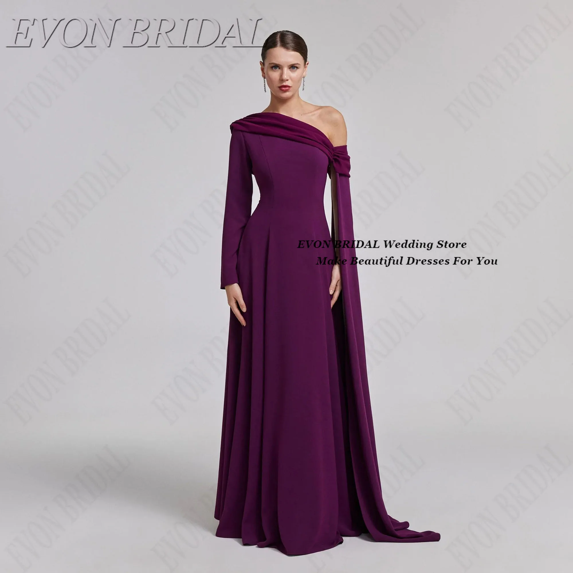

EVON BRIDAL Фуксия Свадебное вечернее платье с длинными рукавами Женское церемониальное платье Элегантные вечерние платья 2025 для свадьбы по индивидуальному заказу