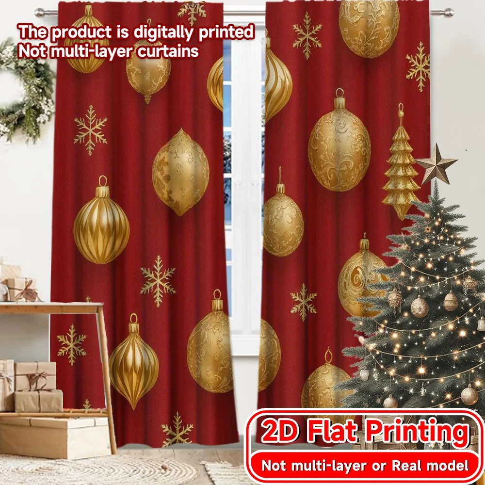 2D Flat Printing,2pcs Festive Elegance(3) Popular Fashionable Curtains Fabric Curtains Home Decor for Living Room, Home