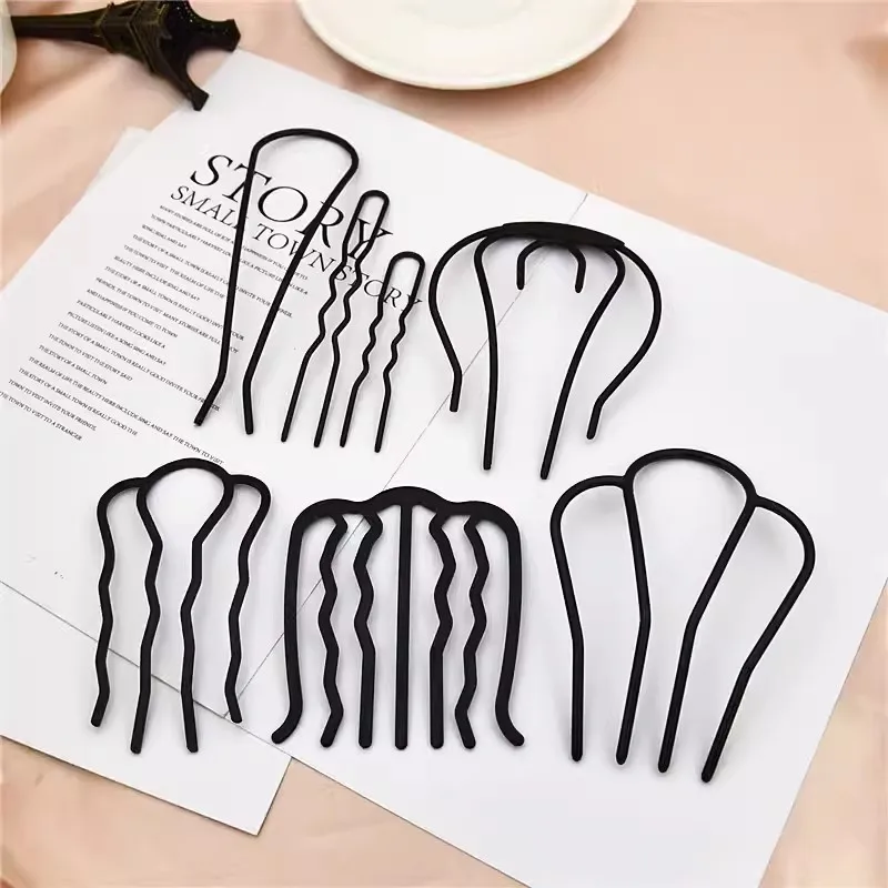 Black U-shaped Hair Fork Clip for Women Hair Pin Combs Messy Bun Hairpins Clip Side Combs Updo Sticks Simple Hair Styling Tools