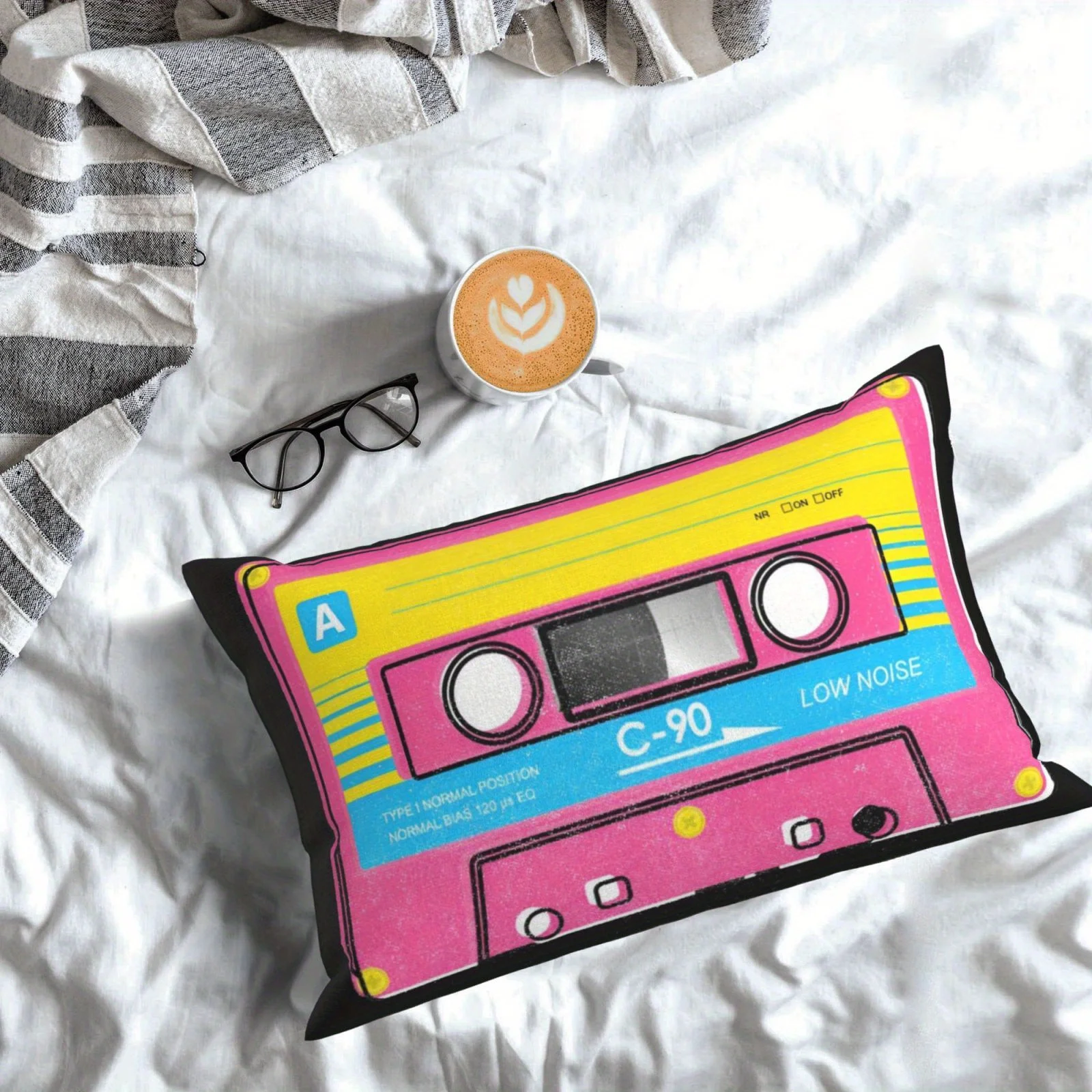 1PC Retro Cassette Tape Design Pillow Covers, Living Room Sofa Decor Cushion Cases, Zippered Closure - No Insert Included