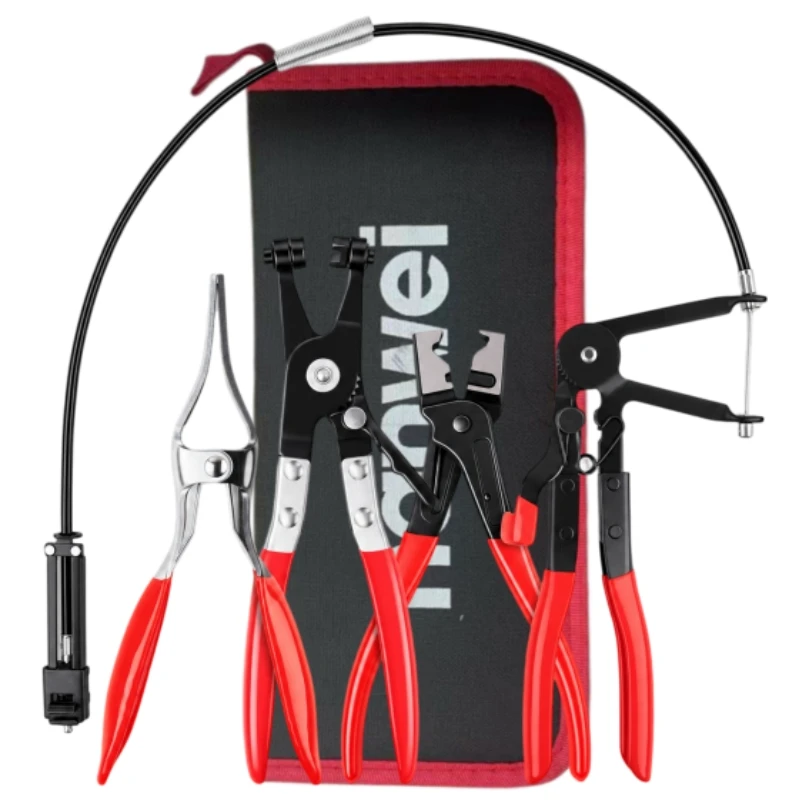 4Pcs Hose Clamp Pliers Set, Flexible Cable Wire Hose Clamp Remover Tool Kit, Car Water Pipe Spring Band Clamp Pliers for Auto Radiator Fuel Hose Repair