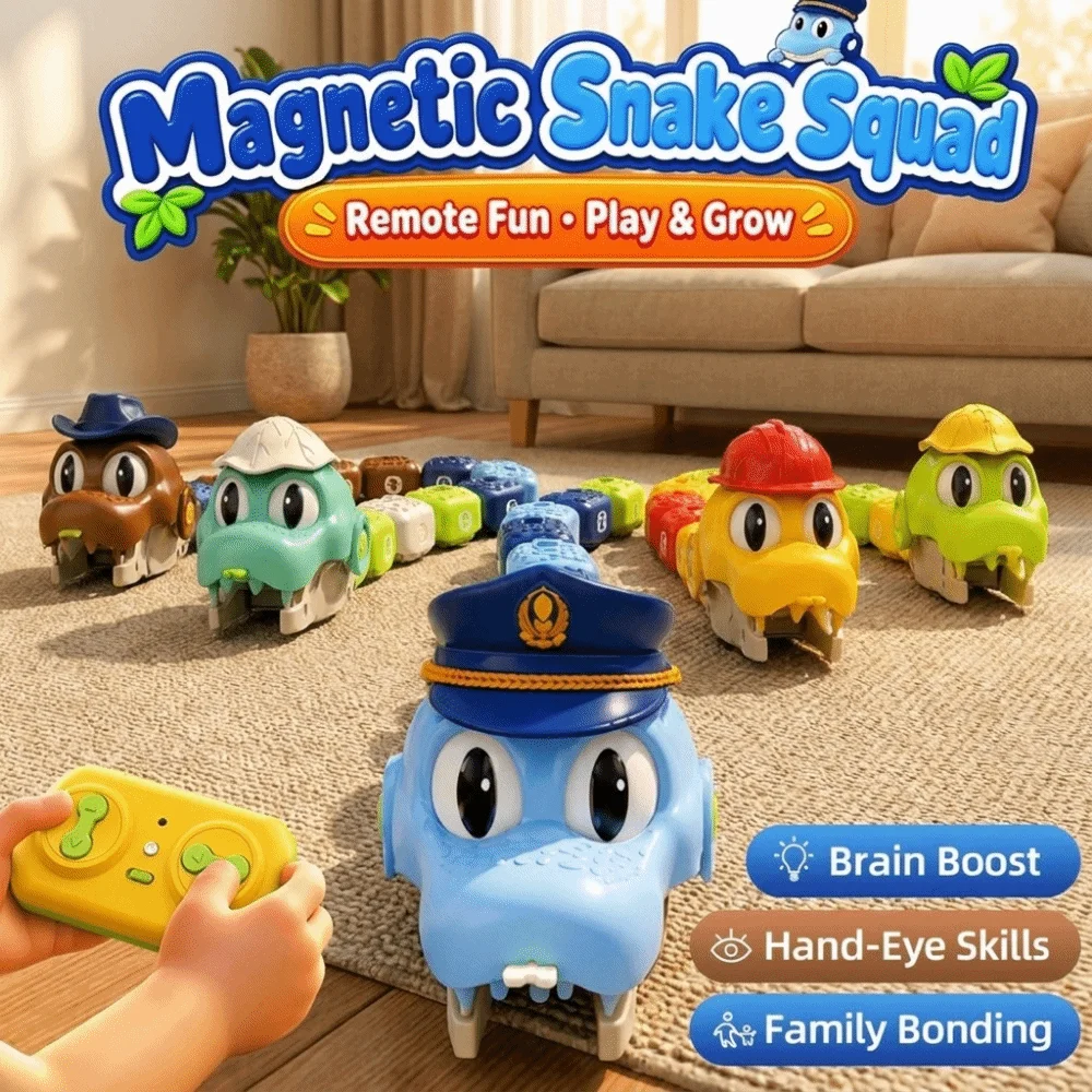 Magnetic RC Snake Car Toy Interactive Bead Eating Greedy Snake Car Desktop Rechargeable Magnetic RC Car