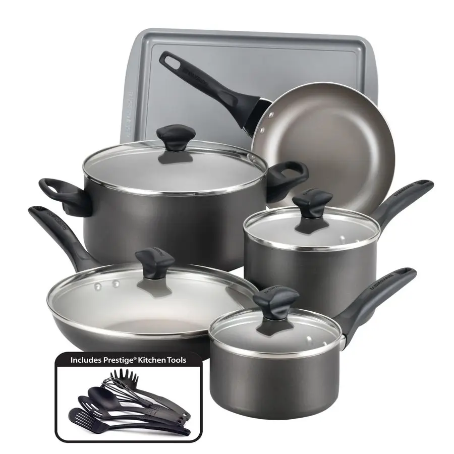 

Dishwasher Safe Nonstick Cookware Pots and Pans Set, 15 Piece, Pewter