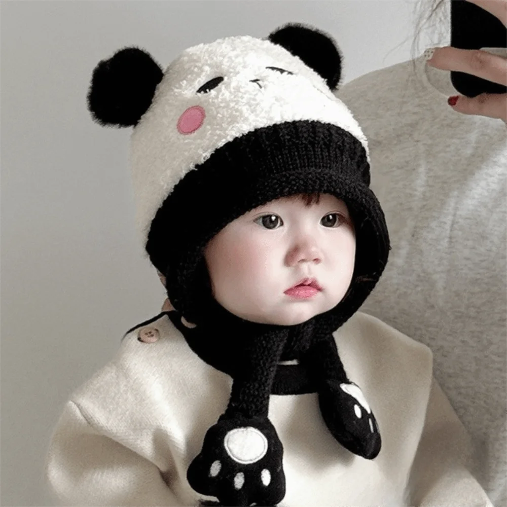 

Fashion Cartoon Baby Hat Pig Bear Knitted Hat Windproof Korean Style Ear Protection Hat Outdoor