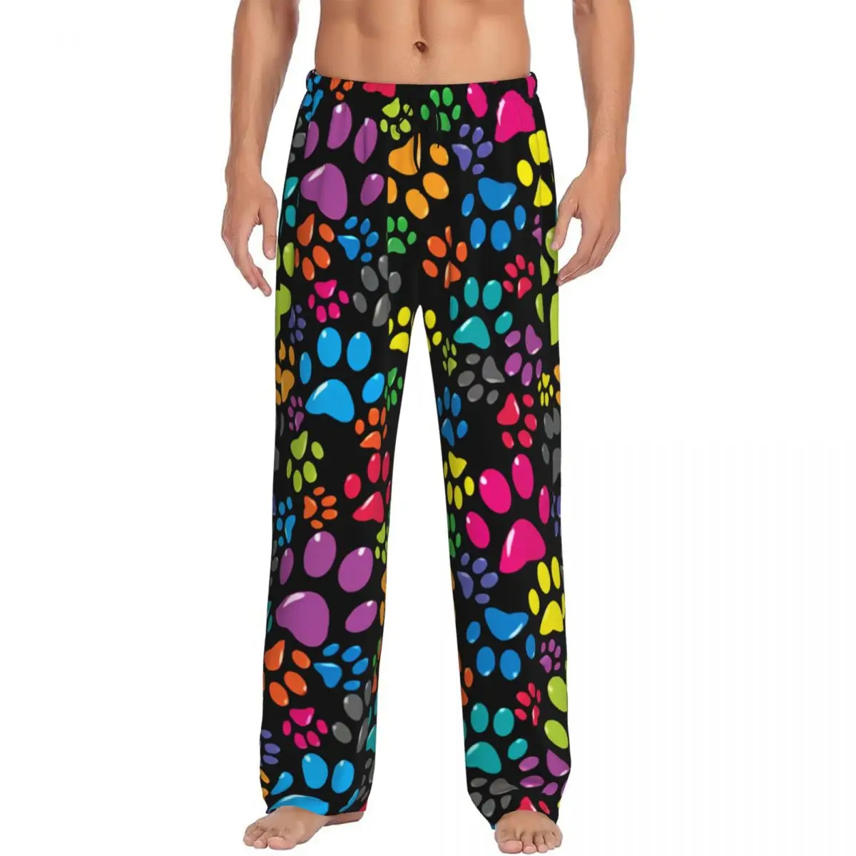 Custom Print Men's Cat Dog Animal Paw Prints Pajama Pants Sleep Sleepwear Bottoms with Pockets