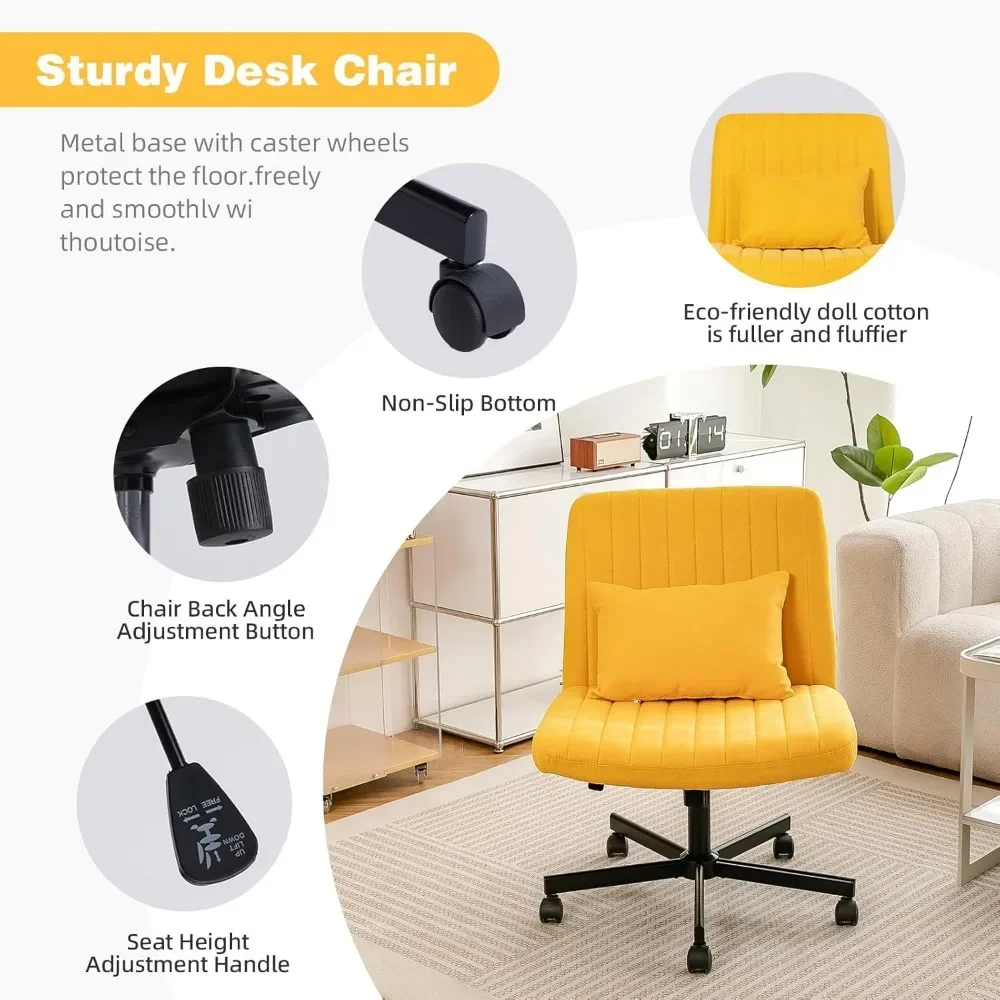 肘掛けなしの家庭用車輪付きクロスレッグリネンオフィスチェア、中型