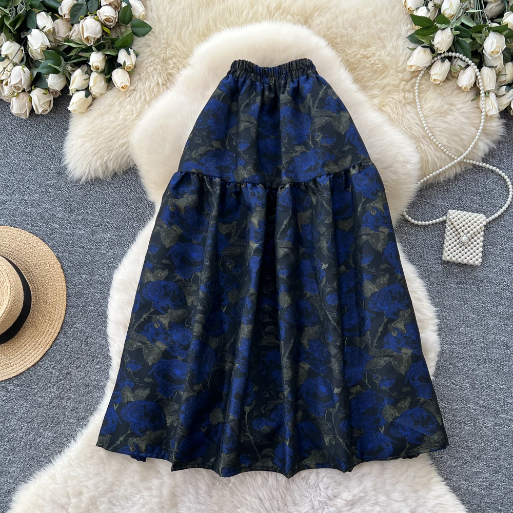 

Chic Vintage Elegant jacquard Ruched High Waist Straight Skirt Korean Streetwear High Street Autumn Clothing