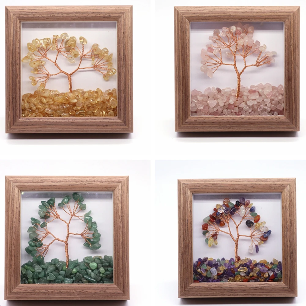 

Tree of Life with Photo Frame Wisdom Natural Crystal Chip Stone Beads Reiki Healing Gemstone Jewelry Craft Gifts Home Room Decor