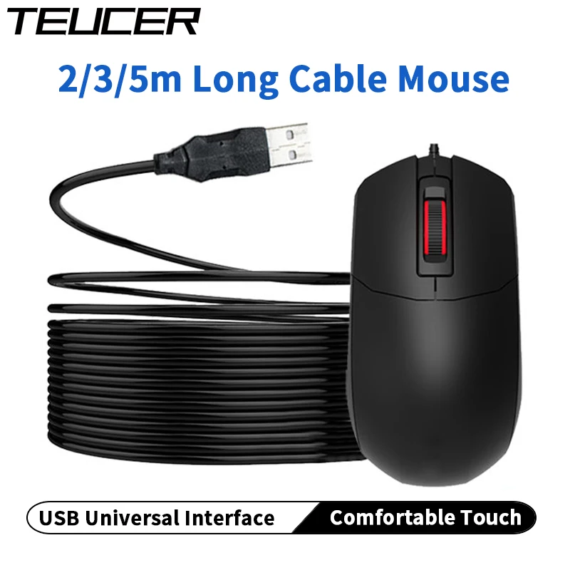 TEUCER Wired Home Extension Cable Mouse 2m 3m 5m High Sensitivity Office Mice Computer Peripherals