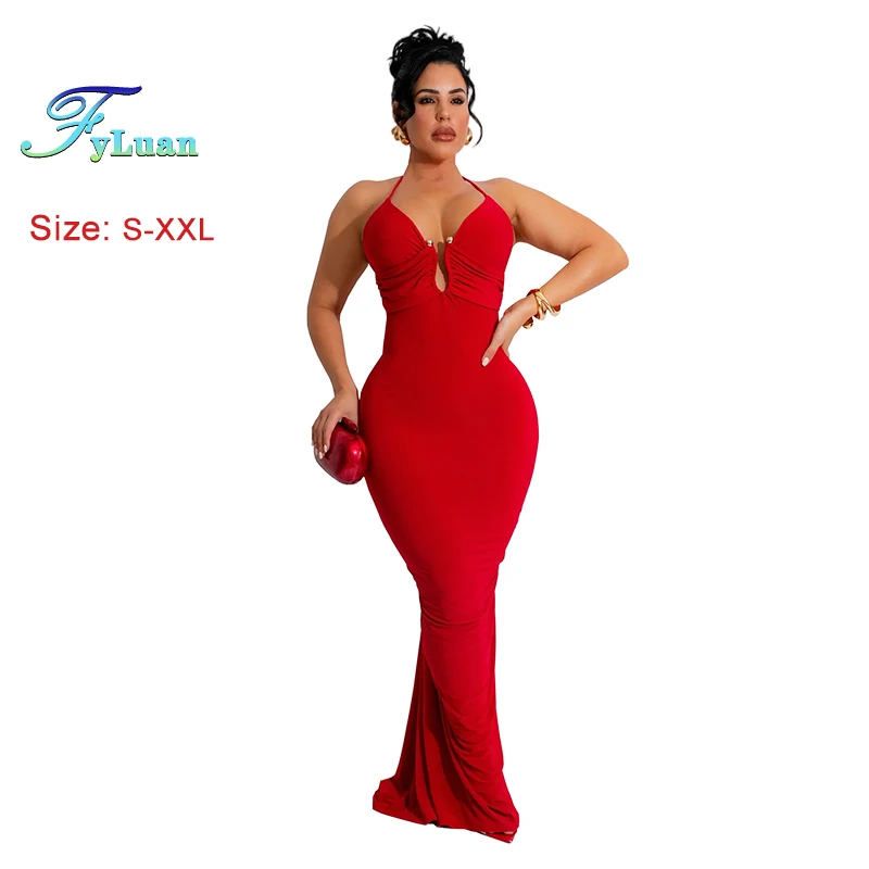 Spitze Up Tiefem V-ausschnitt Frauen Fischschwanz Kleid Einfarbig Passende Hohe Taille Temperament Lange Kleider Für Frauen Abend Prom Kleidung