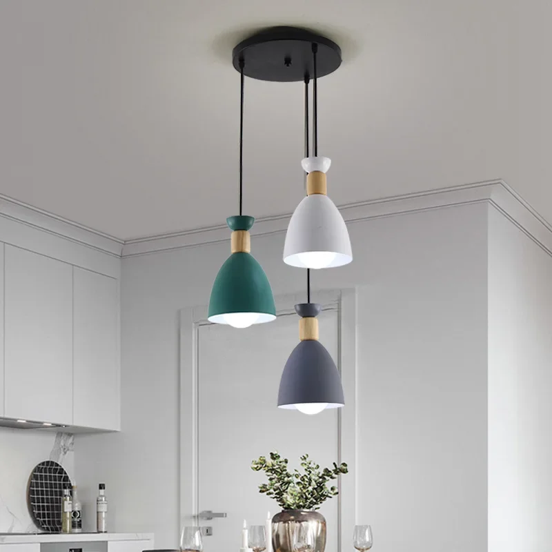 Nordic Makaron Restaurant Chandelier Ceiling Lamp Bar Lighting Living Room kitchen Bedroom Iron Art Three Head Droplight