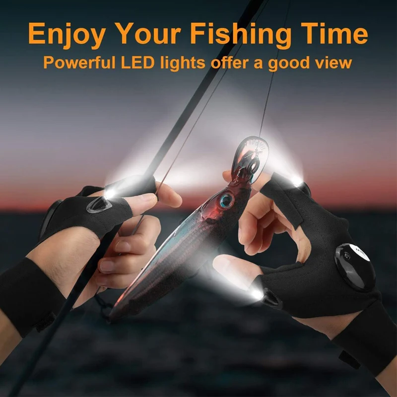 

LED Half Finger Glove For Men Women Outdoor Waterproof Night Fishing Bait Cycling Running Flashlight Durable Fingerless Gloves