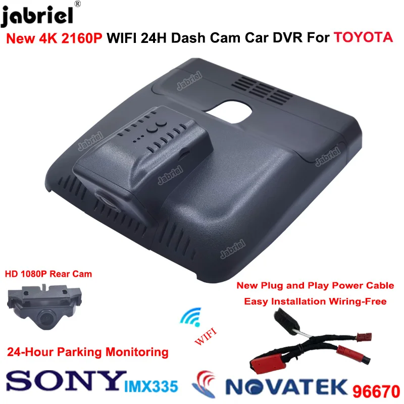 Jabriel Plug and Play UHD Car DVR Video Recorder For TOYOTA BZ4X X-mode Pro 2021 2022 2023 4K 2160P Wifi Dash Cam Rear Camera