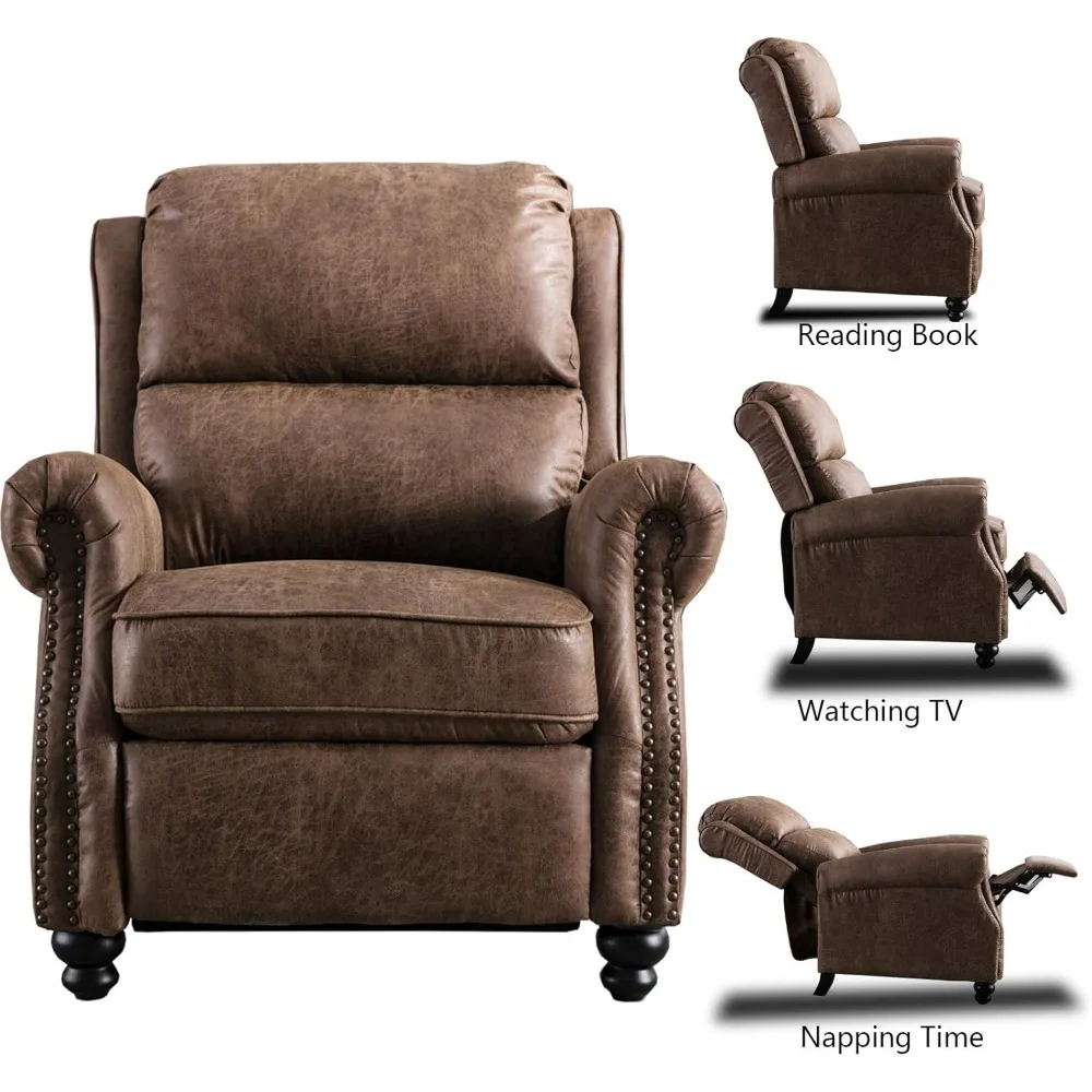 Pushback Recliner Chair Faux Leather Armchair Push Back Recliner with Rivet Decoration Single Sofa Accent Chair for Living Room