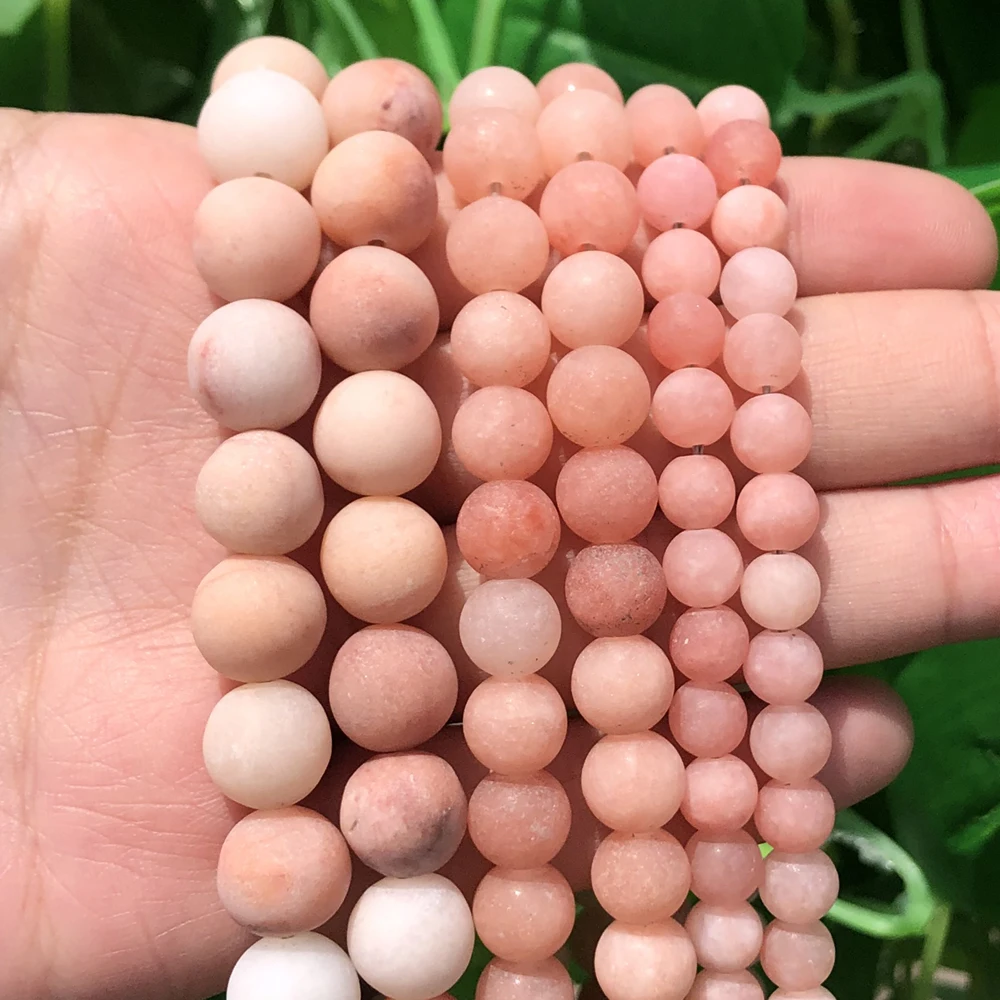 Natural Stone pink aventurine Frosted Beads Matte Round Loose Beads For Jewelry Making Fit DIY Bracelet Necklace 4 6 8 10 MM