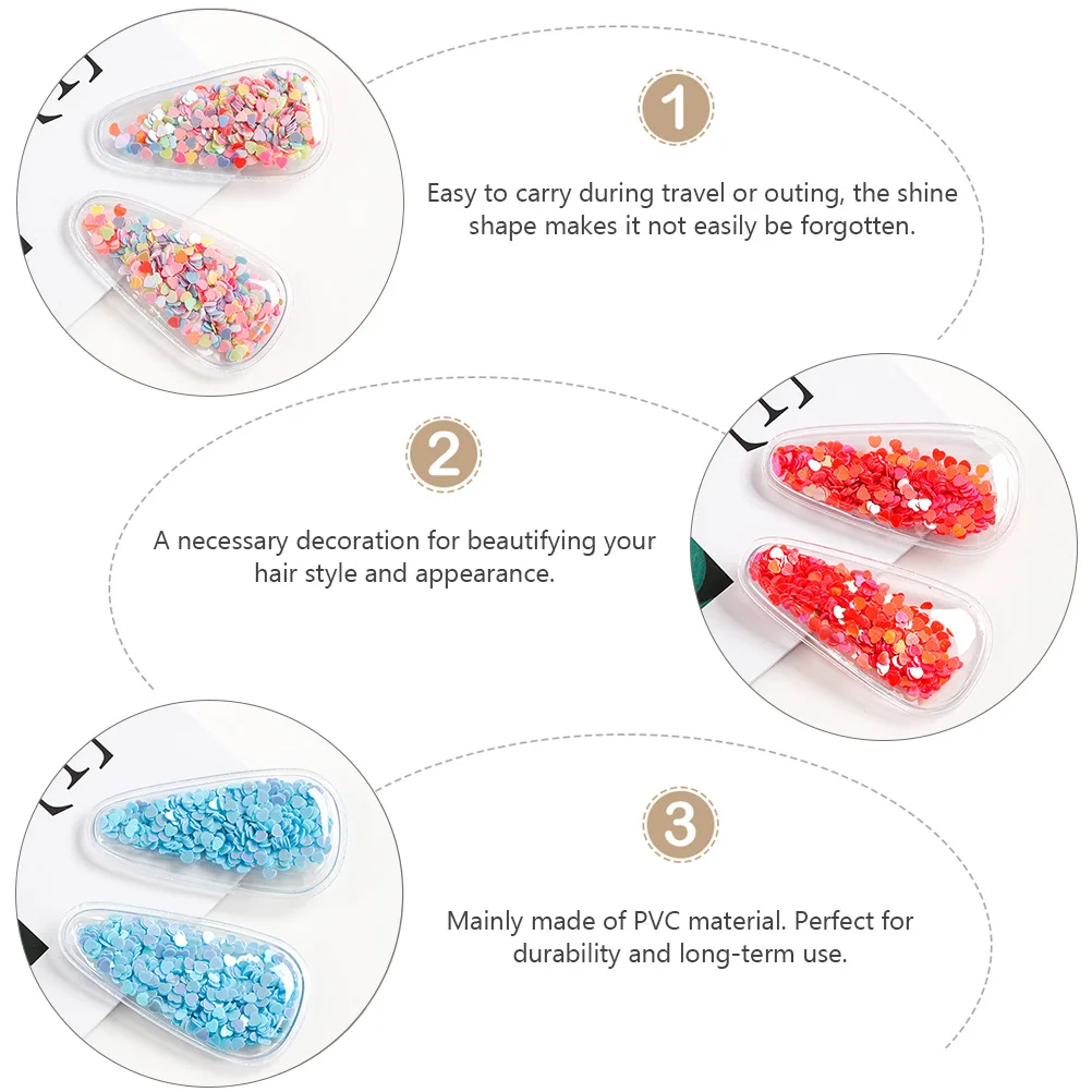

20pcs Shining Sequin Hair Clips Pvc Diy Hairpins Transparent Barrettes Drop Shape Headdress Durable Lightweight Stylish Travel