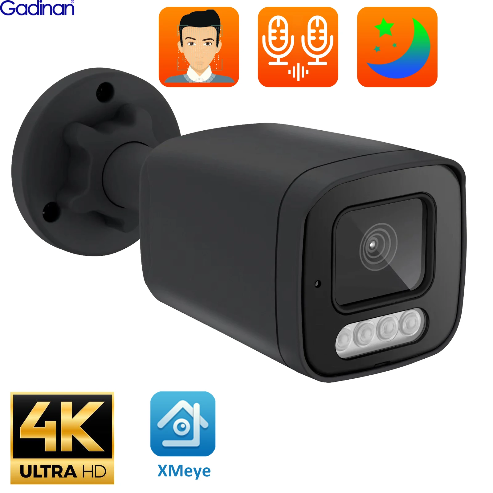 

Gadinan AI Face Detection 8MP 5MP 4MP 4K IP Camera CCTV Outdoor Onvif RTSP Color Night Vision POE Human Security Camera Xmeye