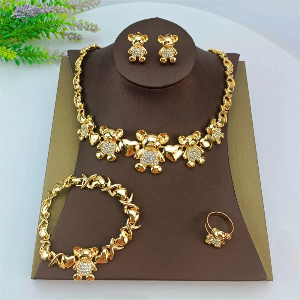 EMMA طقم مجوهرات أفريقي زفاف دبي ذهبي اللون الزفاف XOXO قلادة أساور أقراط مجموعات مجوهرات الدب النيجيري المغربي