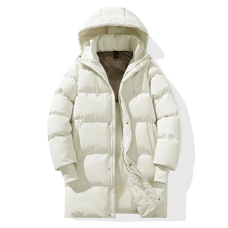 2026 Winter New Style Men's Fashion Casual Hooded Mid-Length Water-Resistant, Windproof, Warmth-Resistant Cotton Coat with Zippe