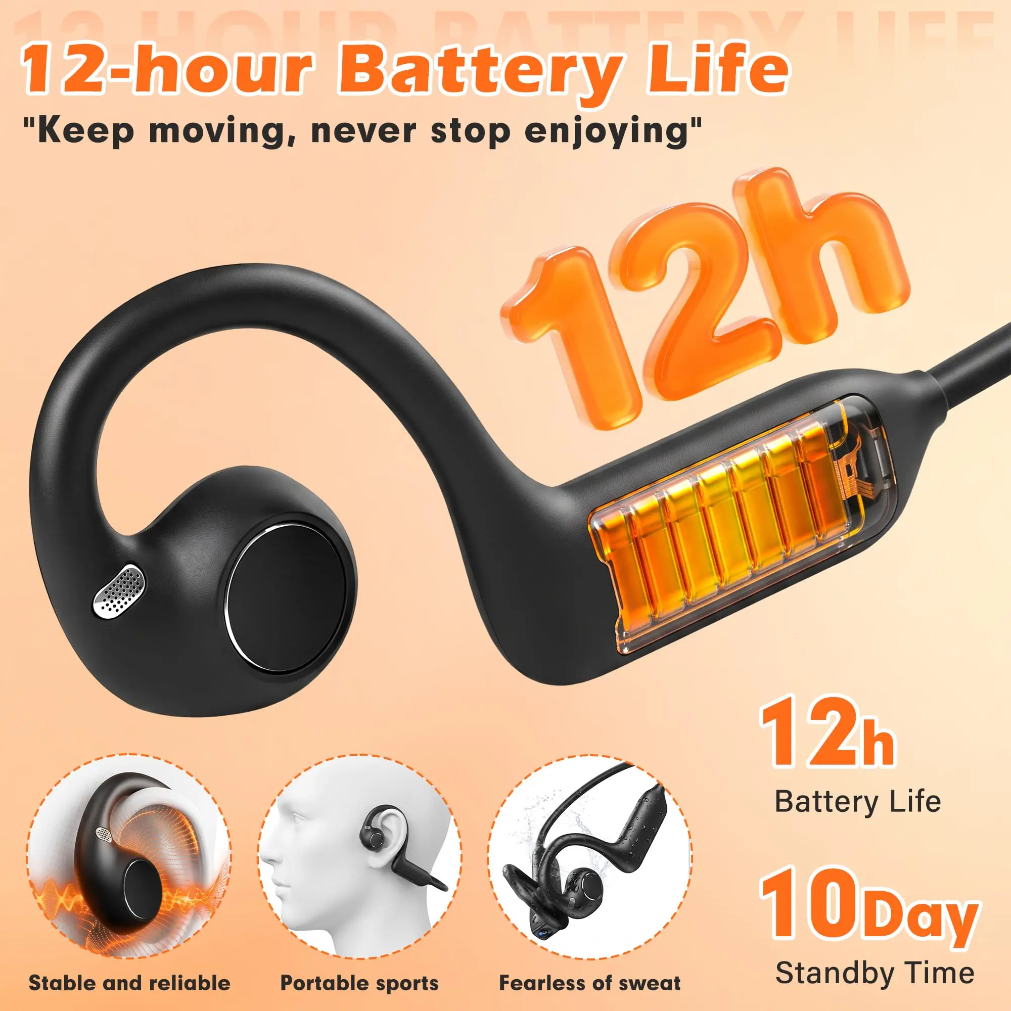 E12 Ear Hook Bone Conduction Headphones Open Ear Sports Earbuds with AI Translator HD Camera for Running Cycling Vlog Shooting view 5