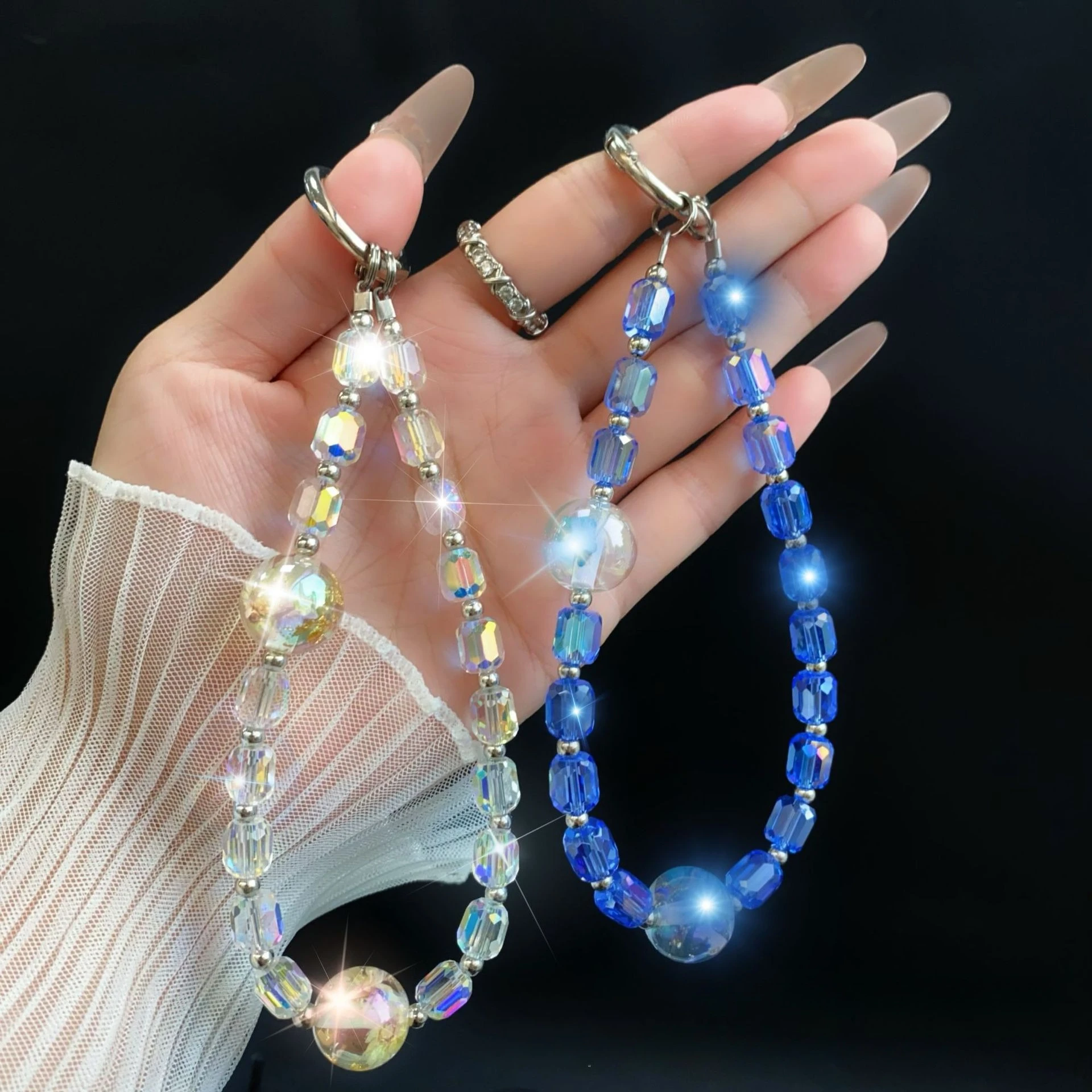 

Crystal Mobile Phone Chain Handmade Beaded Bag Keychain Short Lanyard High-end DIY Lanyard Creative Heavy Industry Wrist Chain