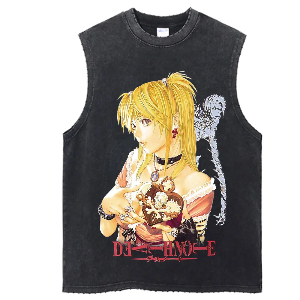 Vintage Anime Death Note Tank Top Graphic Y2K Print T Shirt Cotton Hip Hop Streetwear Oversize Summer Washed Tops Vest