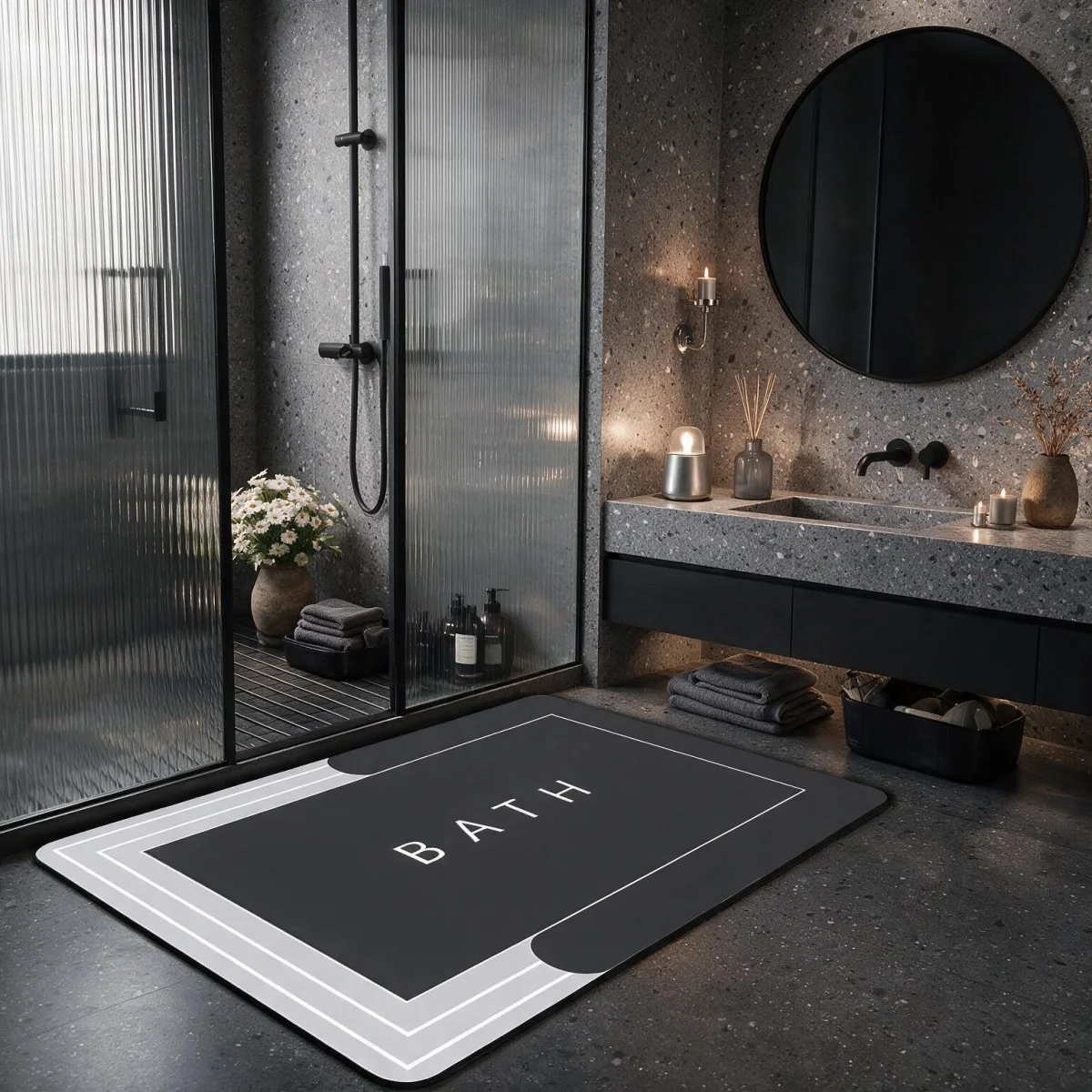 Tappetino da bagno quadrato in fango di diatomee, tappeto assorbente antiscivolo con fondo in gomma, tappetino da bagno ad alta capacità di assorbimento per WC, ingresso, porta e casa.