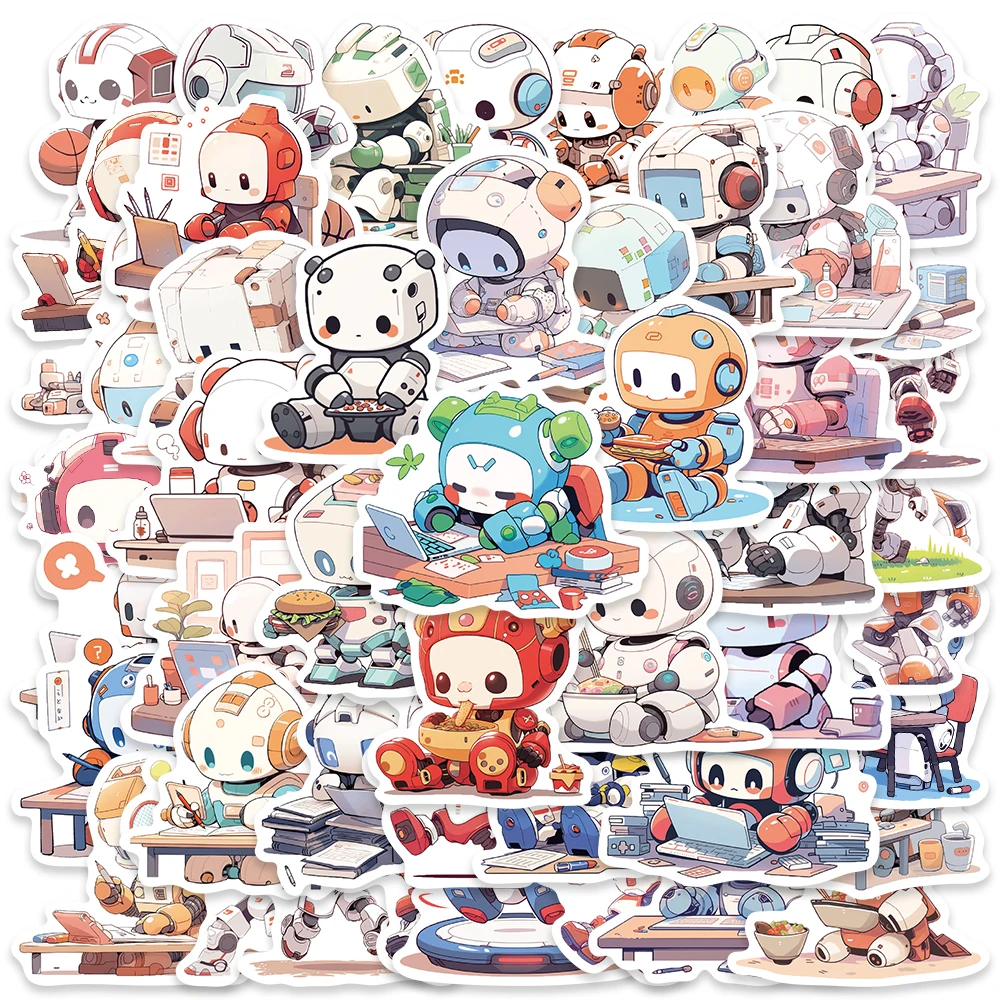 

50pcs Cute Cartoon Robots Graffiti Stickers For Laptop Water Bottle Phone Luggage Guitar Skateboard Waterproof Vinyl Decals