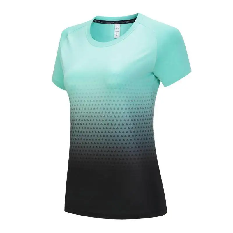 Gradient Color Quick Dry Sport T-shirt Women Slim Gym Workout Hiking Short Sleeve Tees Shirt Running Yoga Fitness Tops MM710