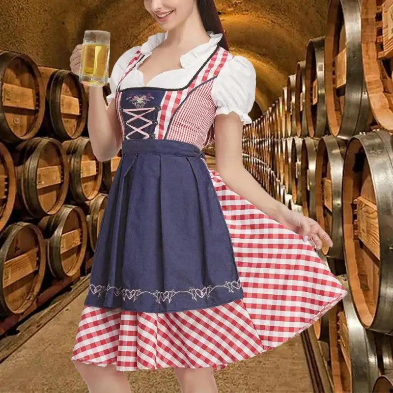 Disfraces de Oktoberfest para mujer, vestidos Dirndl a cuadros, vestidos tradicionales alemanes, trajes de Cosplay de Festival de cerveza alemana para Oktoberfest